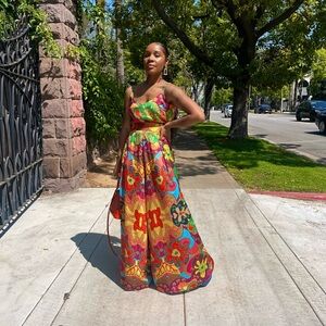 Two piece floral wide leg pant set